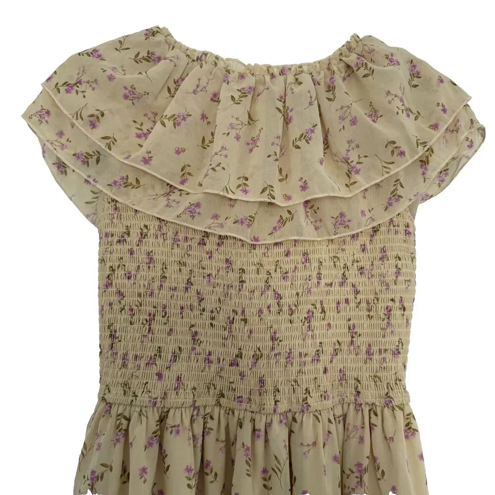 Ivy City Co Darla Maxi Dress Yellow Floral Tiered Ruffle Romantic Women's Size S - Picture 6 of 9